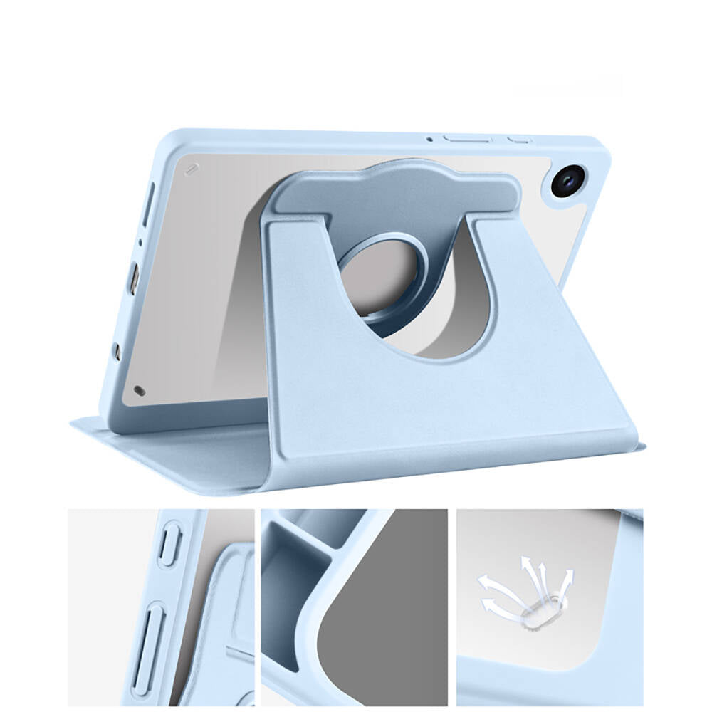 Galaxy Tab A9 Kılıf Zore Termik Kalem Bölmeli Dönebilen Standlı Kılıf Lavendery Gray