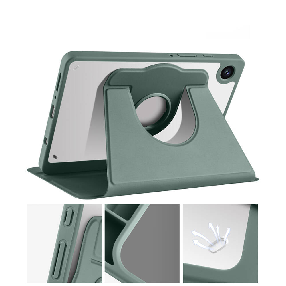Galaxy Tab A9 Kılıf Zore Termik Kalem Bölmeli Dönebilen Standlı Kılıf Koyu Yeşil