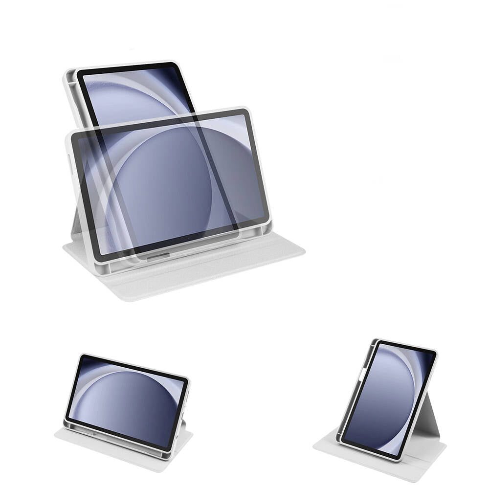 Galaxy Tab A9 Plus Kılıf Zore Termik Kalem Bölmeli Dönebilen Standlı Kılıf Lavendery Gray