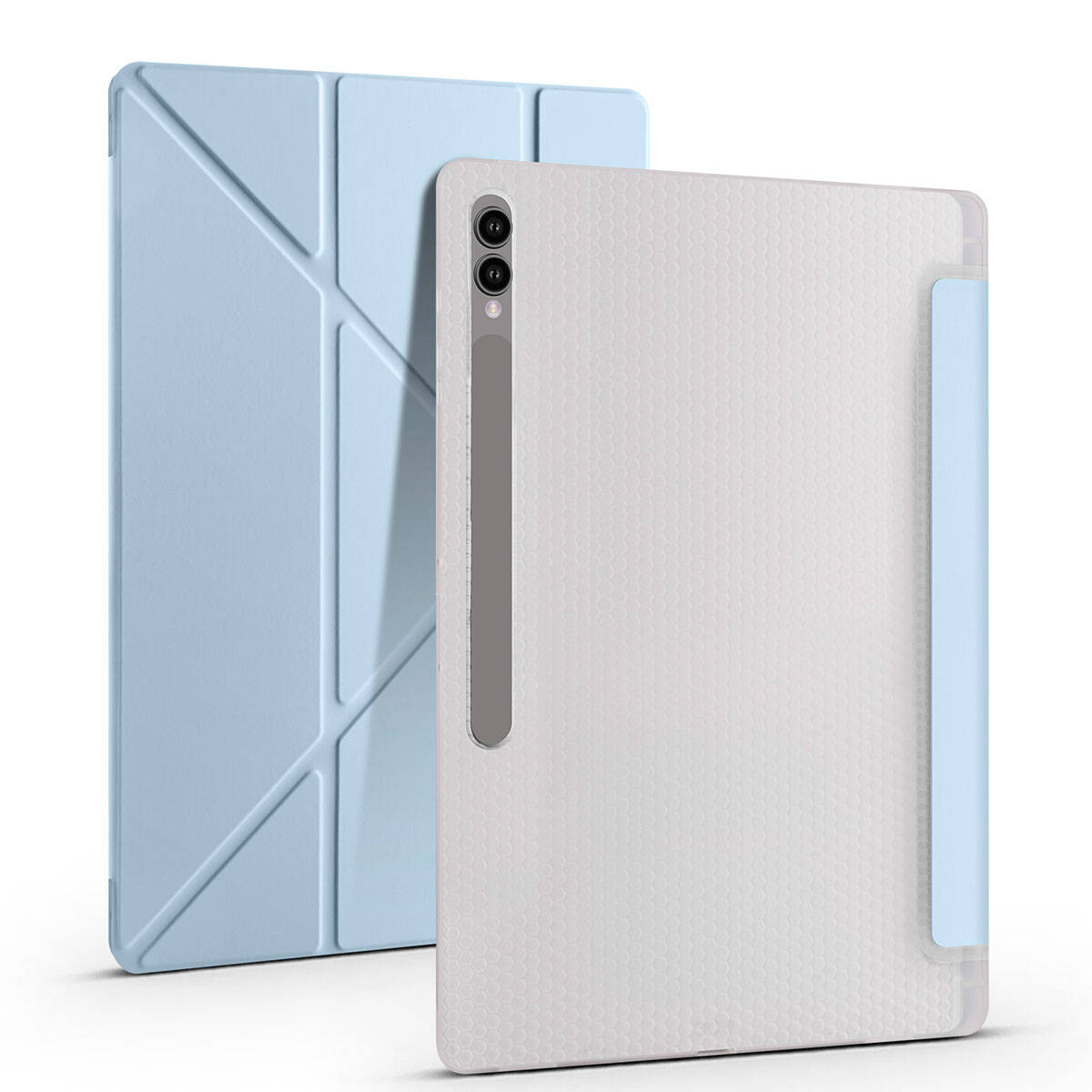 Galaxy Tab S10 Ultra Kılıf Zore Tri Folding Kalem Bölmeli Standlı Kılıf Mavi