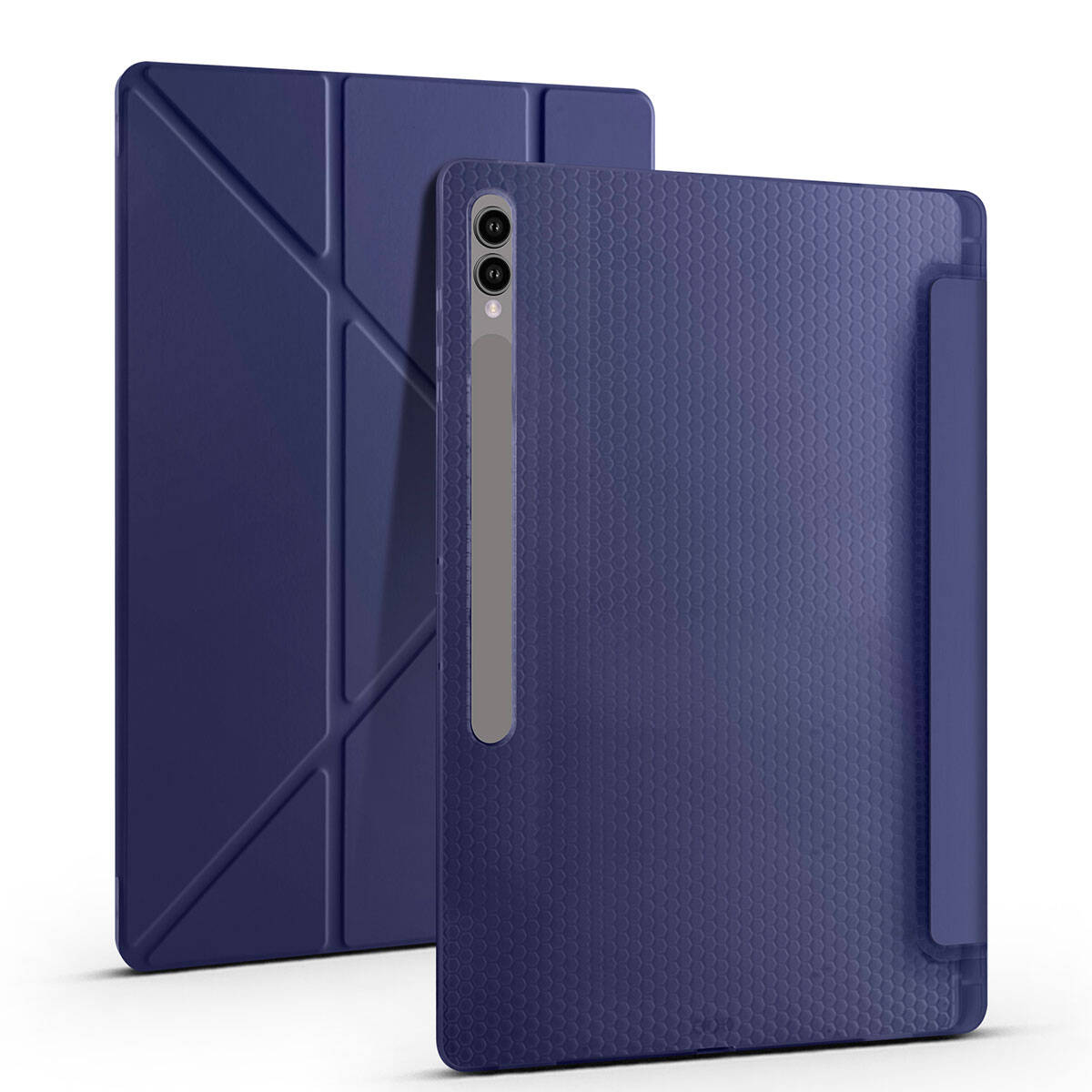 Galaxy Tab S10 Ultra Kılıf Zore Tri Folding Kalem Bölmeli Standlı Kılıf Lacivert