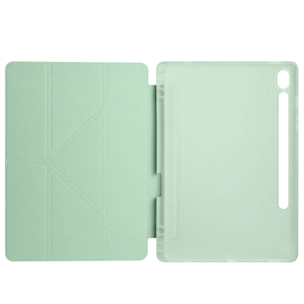 Galaxy Tab S9 FE Kılıf Zore Tri Folding Kalem Bölmeli Standlı Kılıf Yeşil