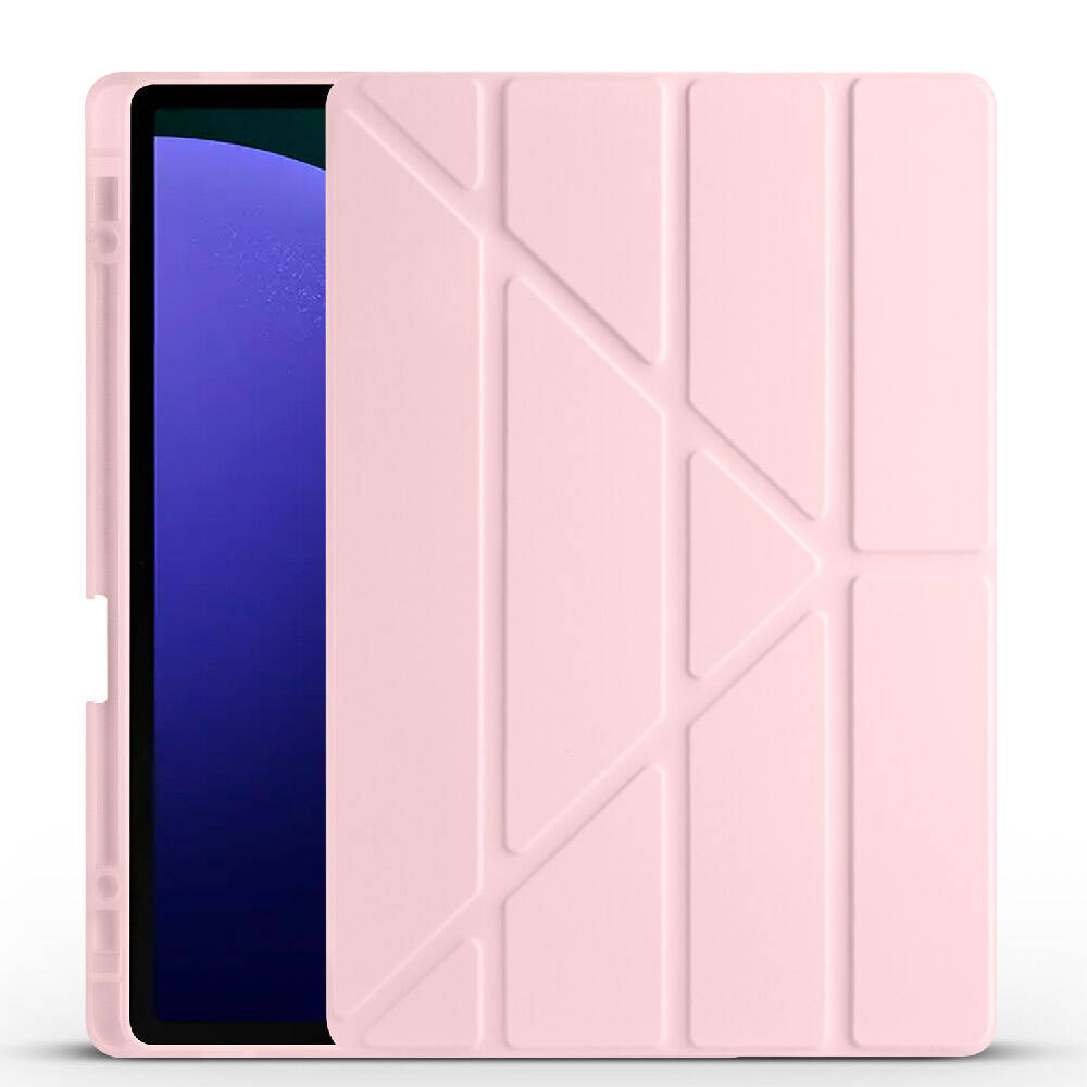 Galaxy Tab S9 FE Plus Kılıf Zore Tri Folding Kalem Bölmeli Standlı Kılıf Rose Gold