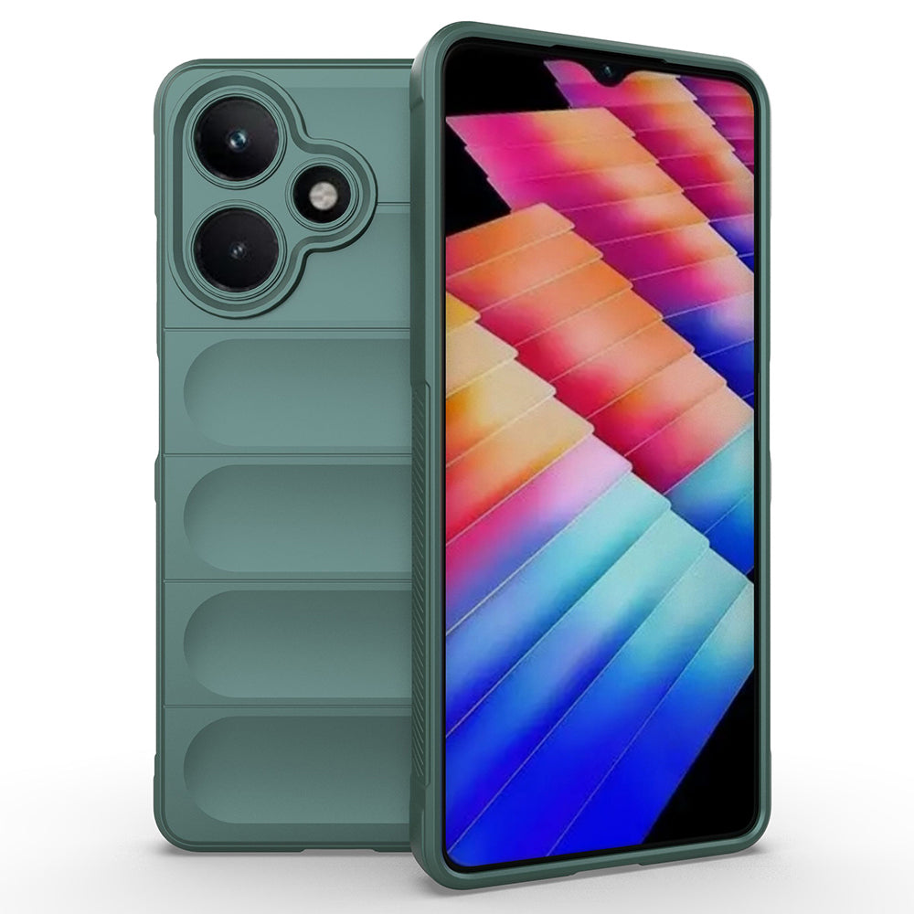 İnfinix Hot 30 Kılıf Esnek TPU Oyuklu Arka Yüzey Tasarımlı Zore Etnik Silikon Kapak Koyu Yeşil