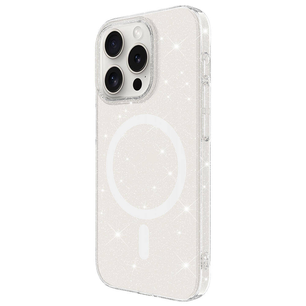 iPhone 15 Pro Kılıf Zore M-safe Şarj Özellikli Simli Şeffaf Arka Yüzey Erdos Silikon Kapak Renksiz