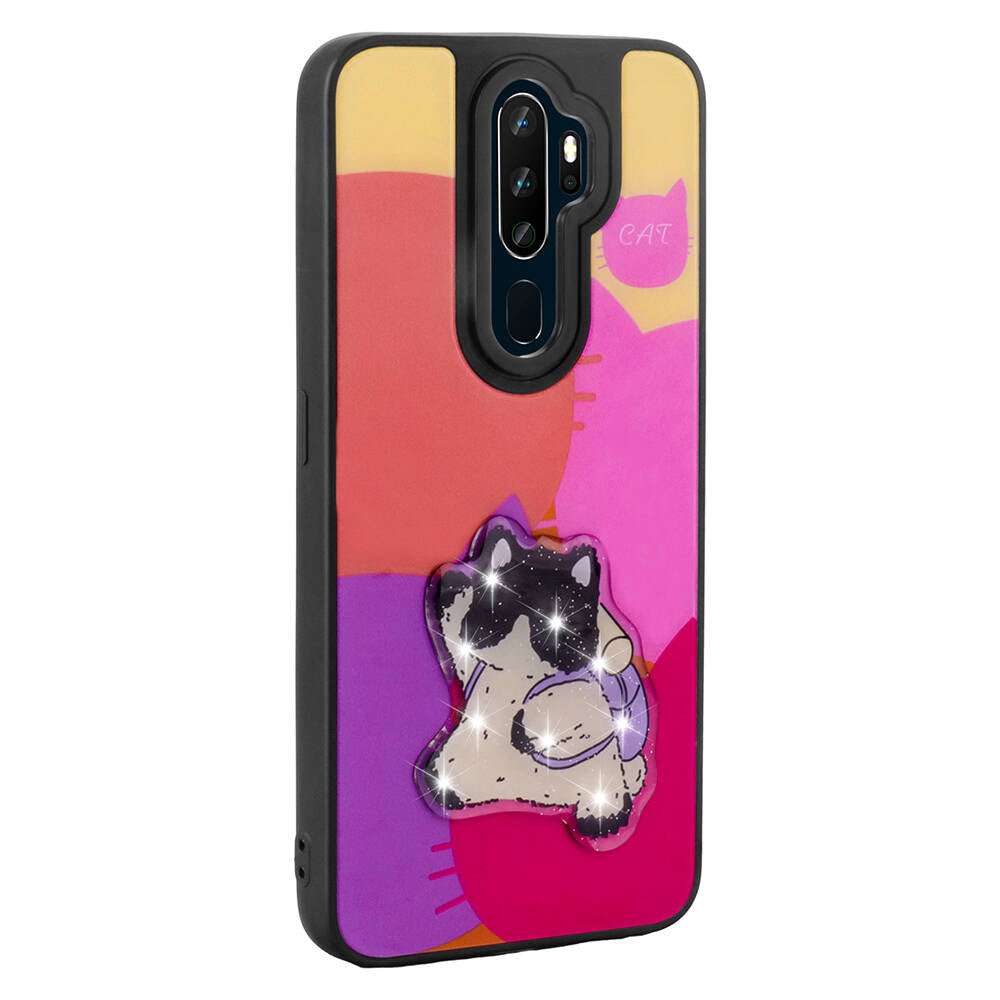 Oppo A5 2020 Kılıf Parlayan Kabartmalı İkonik Figürlü Zore Amas Silikon Kapak Beyaz