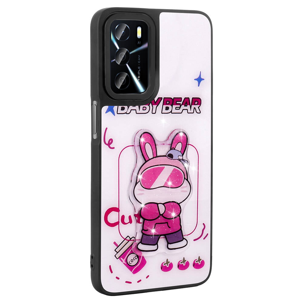 Oppo A54 4G Kılıf Parlayan Kabartmalı İkonik Figürlü Zore Amas Silikon Kapak Siyah