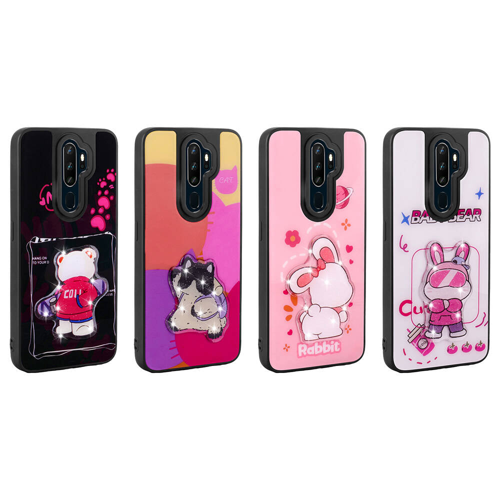 Oppo A9 2020 Kılıf Parlayan Kabartmalı İkonik Figürlü Zore Amas Silikon Kapak Beyaz