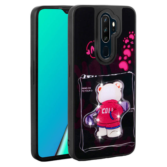 Oppo A9 2020 Kılıf Parlayan Kabartmalı İkonik Figürlü Zore Amas Silikon Kapak Siyah