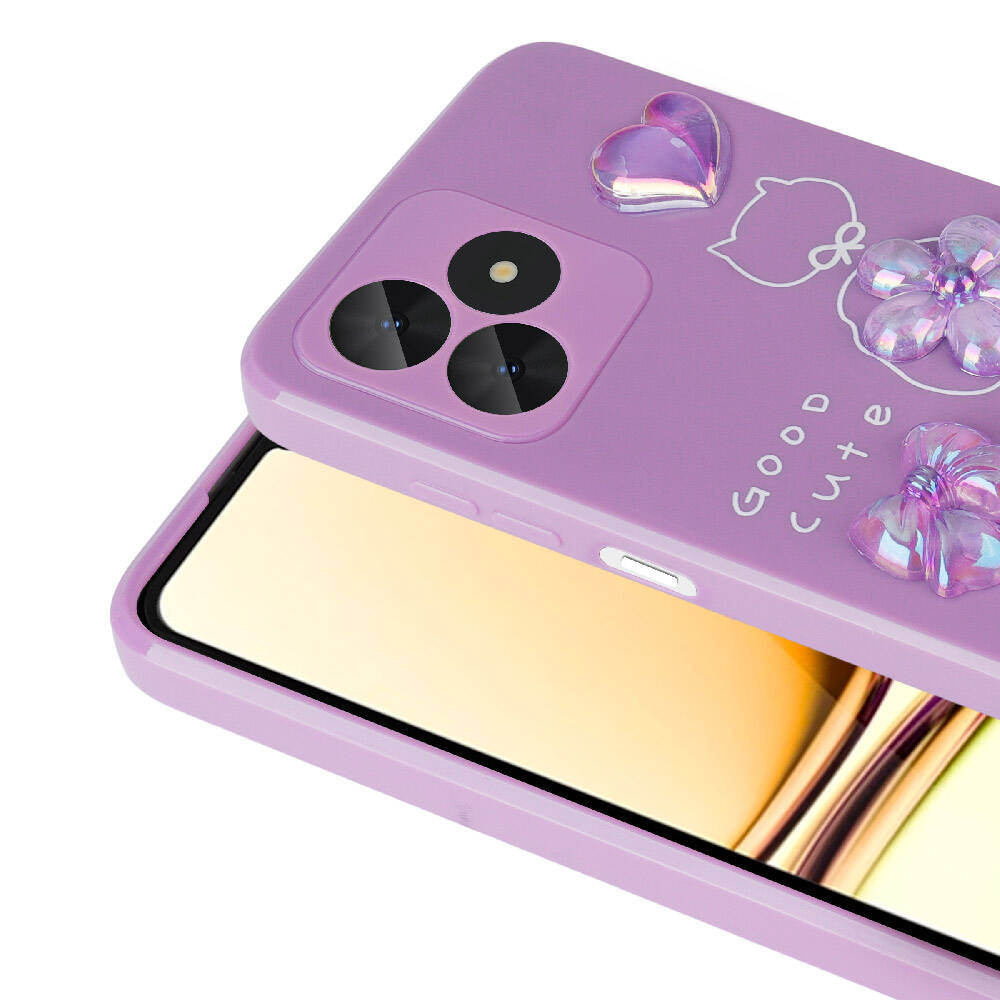 Realme C53 Kılıf Kabartma Figürlü Parlak Zore Toys Silikon Kapak Mor