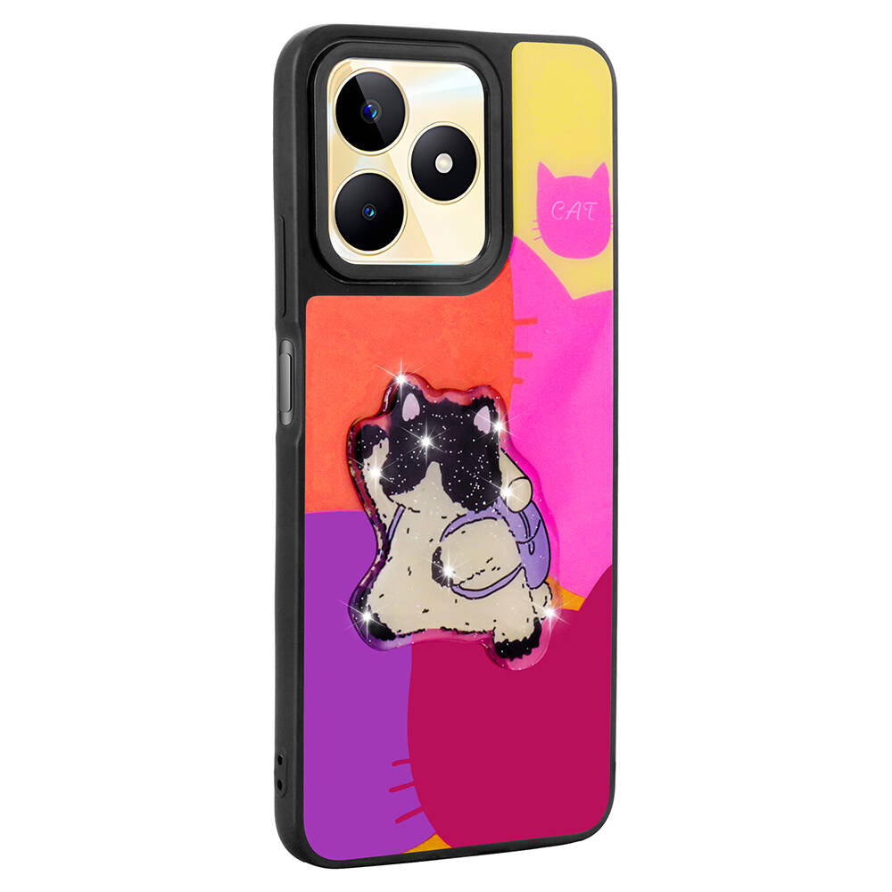 Realme C53 Kılıf Parlayan Kabartmalı İkonik Figürlü Zore Amas Silikon Kapak Beyaz