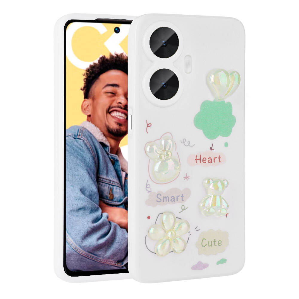 Realme C55 Kılıf Kabartma Figürlü Parlak Zore Toys Silikon Kapak Açık Yeşil