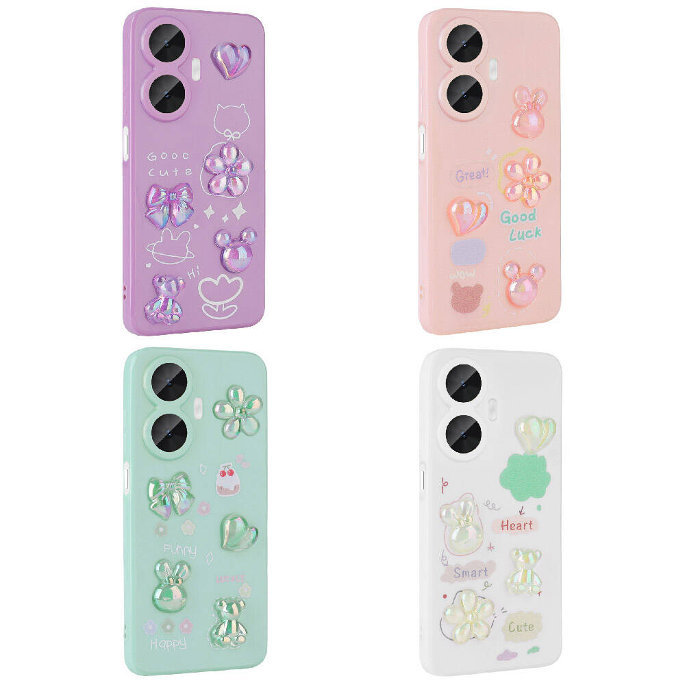 Realme C55 Kılıf Kabartma Figürlü Parlak Zore Toys Silikon Kapak Açık Yeşil