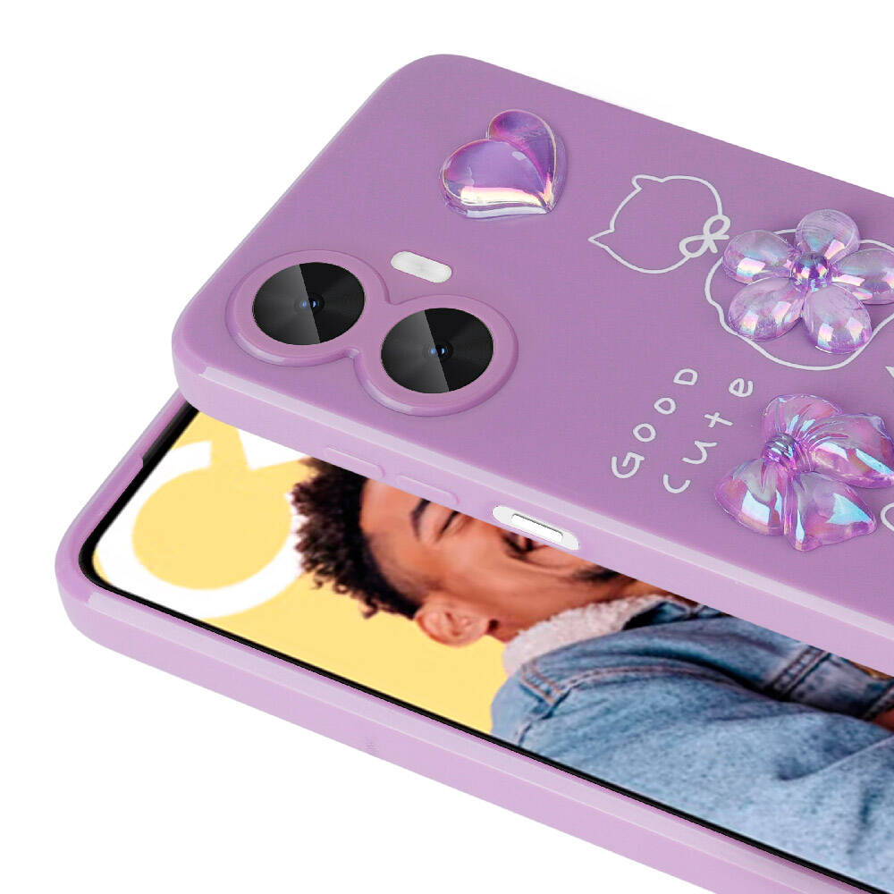 Realme C55 Kılıf Kabartma Figürlü Parlak Zore Toys Silikon Kapak Pembe