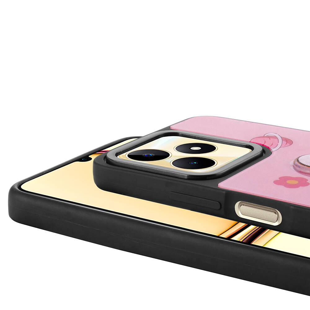 Realme C55 Kılıf Parlayan Kabartmalı İkonik Figürlü Zore Amas Silikon Kapak Mor