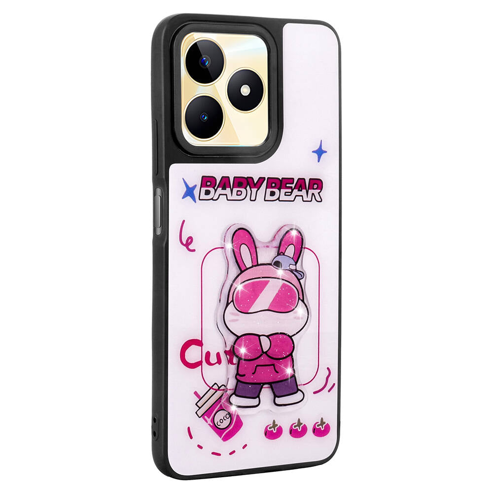 Realme C55 Kılıf Parlayan Kabartmalı İkonik Figürlü Zore Amas Silikon Kapak Siyah