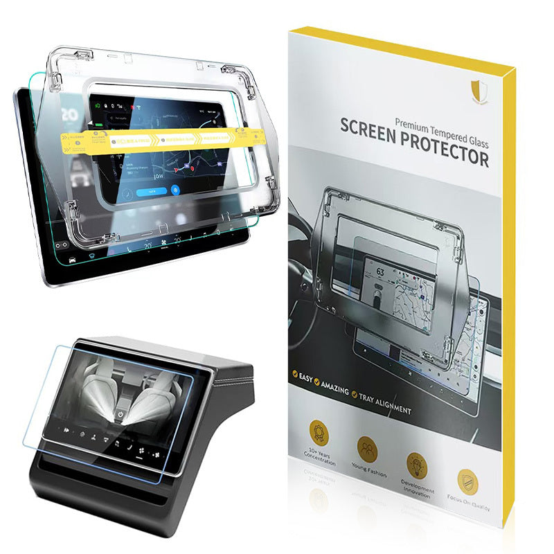 Tesla Yeni Model Y 2in1 Araç Multimedya Ekran Koruyucu Uygulama Aparatlı Zore Premium Mat Temperli Cam Ekran Koruyucu Şeffaf