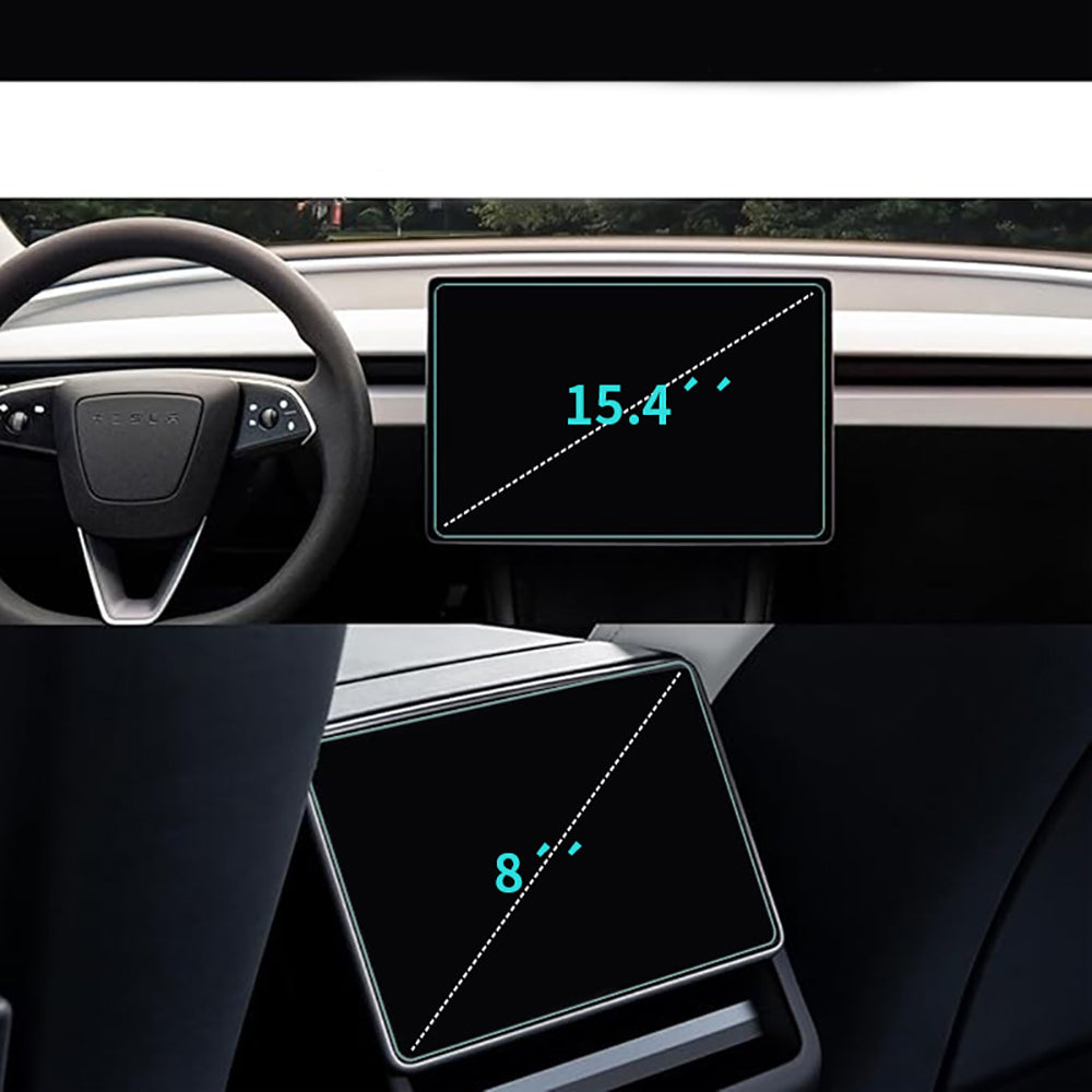 Tesla Yeni Model Y 2in1 Araç Multimedya Ekran Koruyucu Uygulama Aparatlı Zore Premium Temperli Cam Ekran Koruyucu Şeffaf
