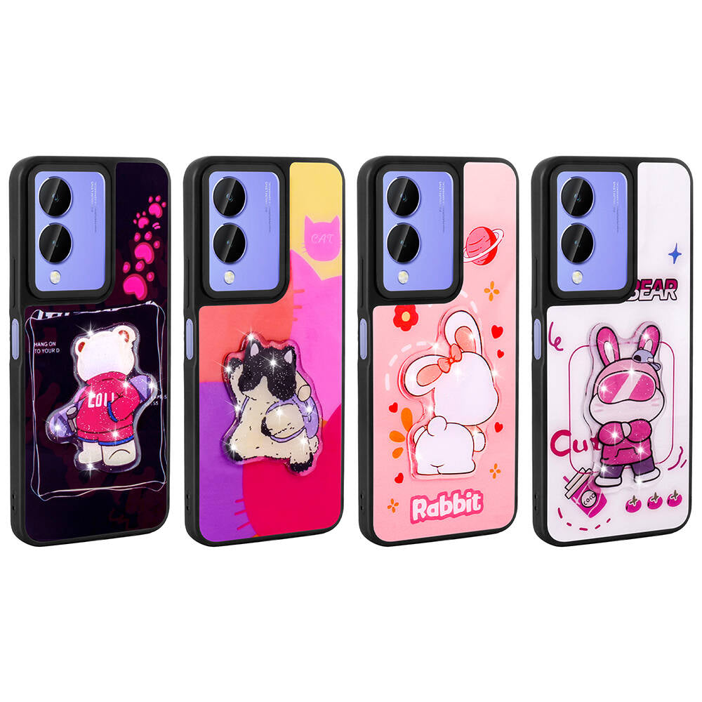 Vivo Y17S Kılıf Parlayan Kabartmalı İkonik Figürlü Zore Amas Silikon Kapak Siyah