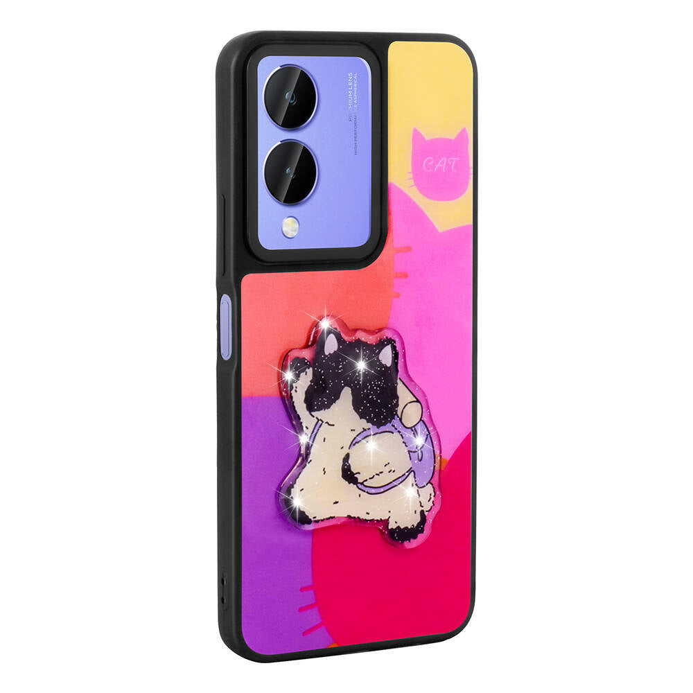 Vivo Y17S Kılıf Parlayan Kabartmalı İkonik Figürlü Zore Amas Silikon Kapak Beyaz