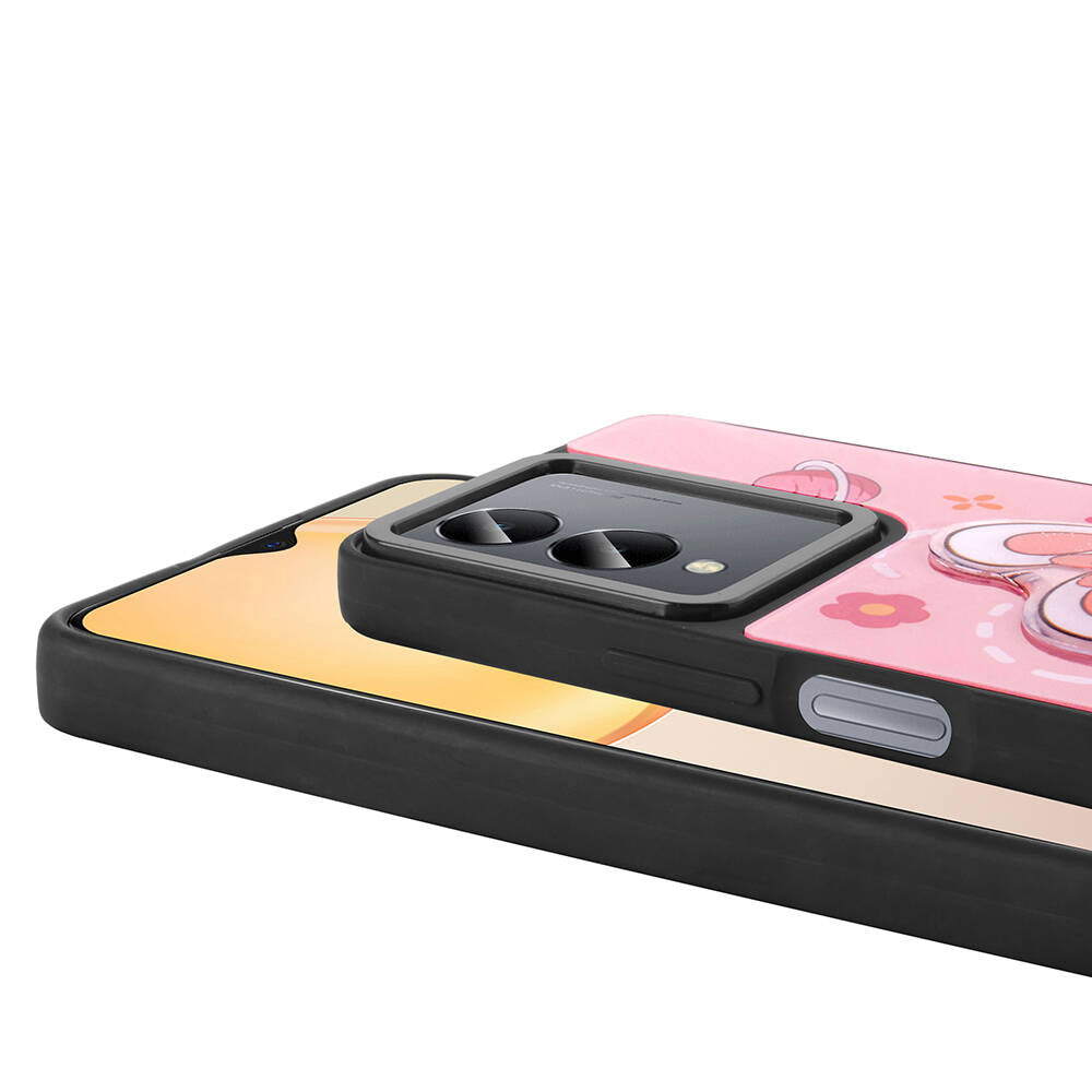 Vivo Y36 5G Kılıf Parlayan Kabartmalı İkonik Figürlü Zore Amas Silikon Kapak Pembe