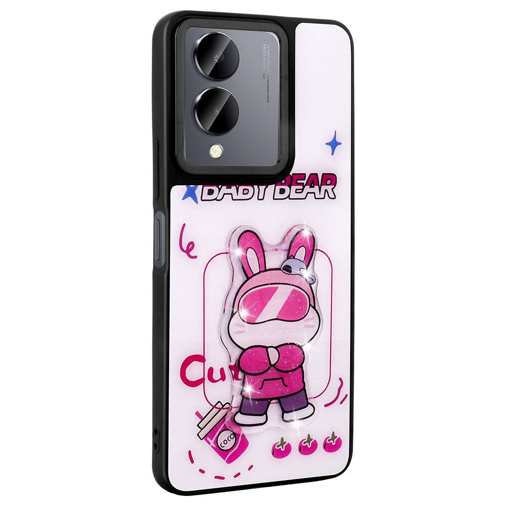 Vivo Y36 5G Kılıf Parlayan Kabartmalı İkonik Figürlü Zore Amas Silikon Kapak Mor