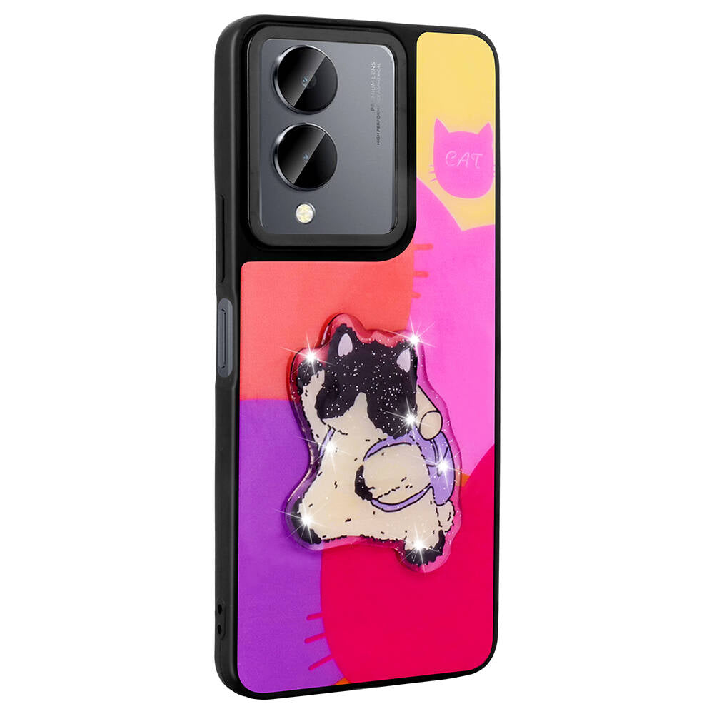 Vivo Y36 5G Kılıf Parlayan Kabartmalı İkonik Figürlü Zore Amas Silikon Kapak Beyaz