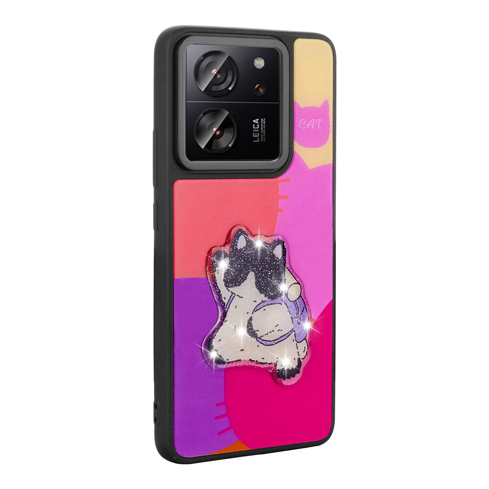 Xiaomi Mi 13T Kılıf Parlayan Kabartmalı İkonik Figürlü Zore Amas Silikon Kapak Mor