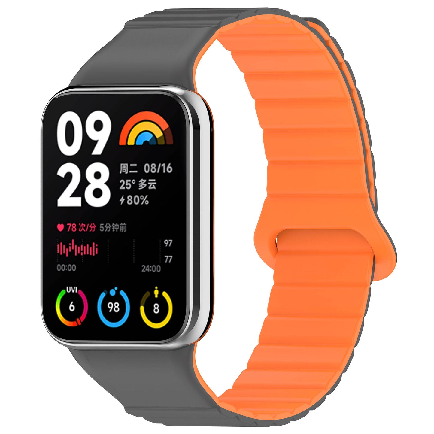 Xiaomi Mi Band 8 Pro Silikon Kordon Zore KRD-105 Strap Kayış Pembe-Turuncu