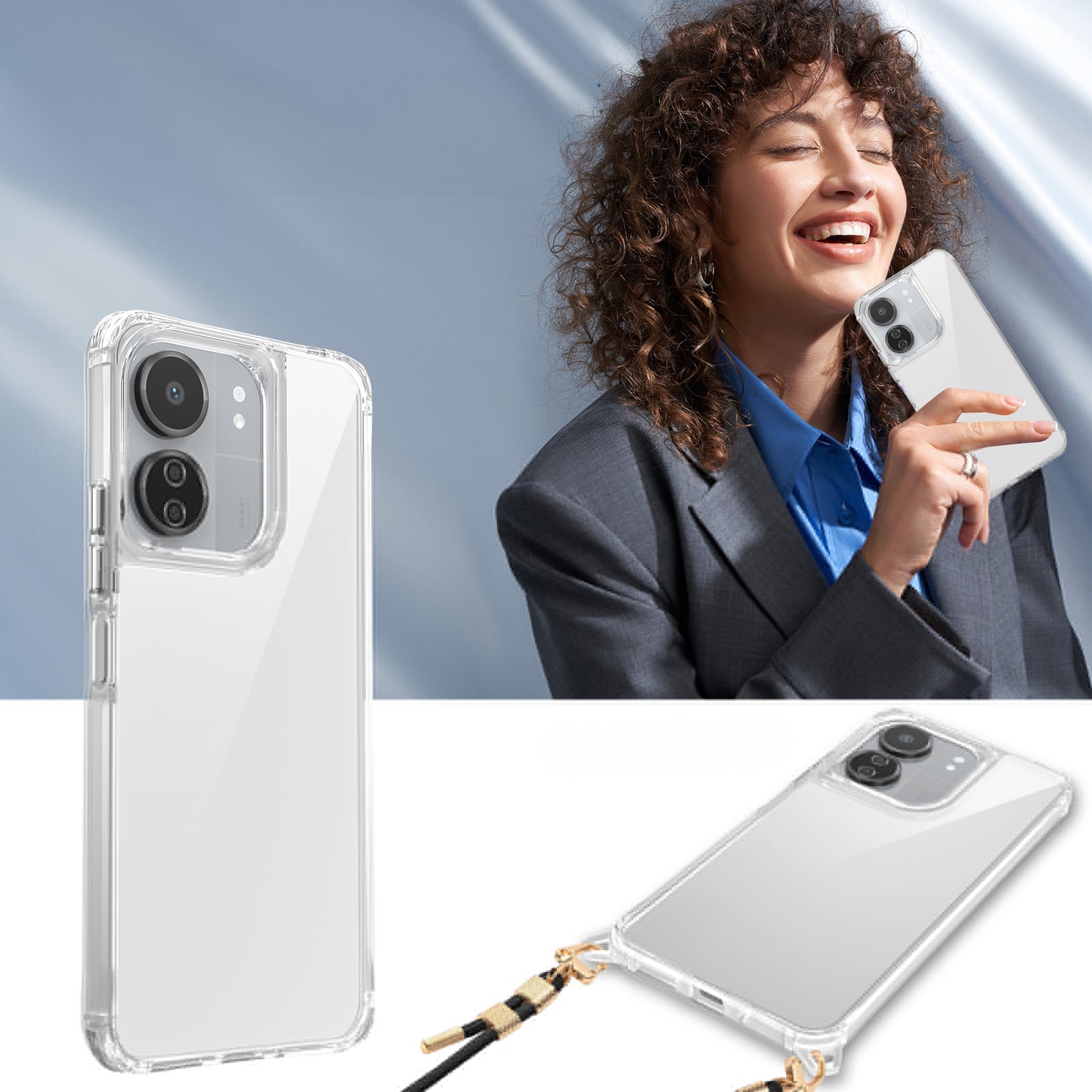 Xiaomi Poco C65 Kılıf Airbagli Takılabilir Askı Aparatlı Zore Snap Silikon Kapak Şeffaf