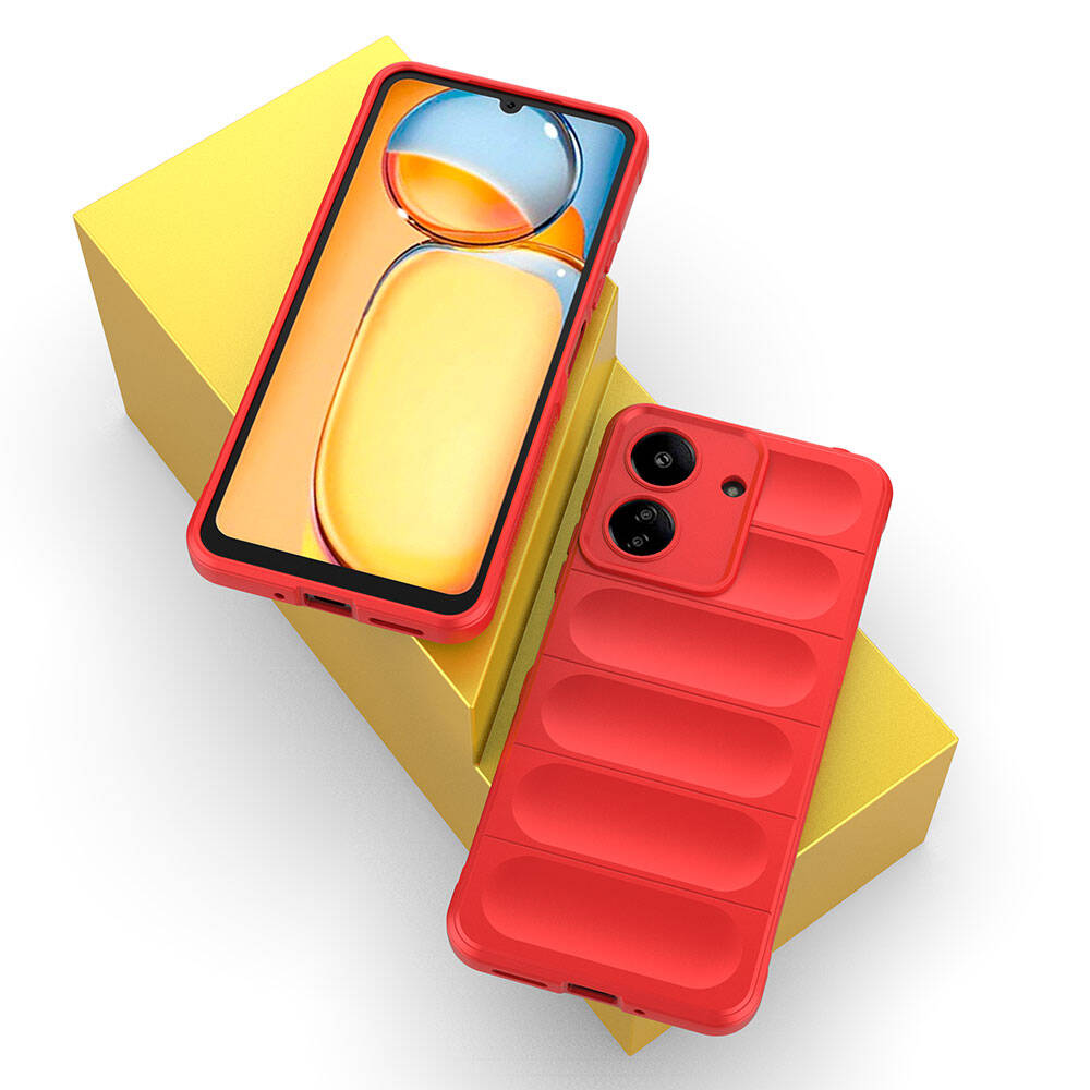 Xiaomi Poco C65 Kılıf Esnek TPU Oyuklu Arka Yüzey Tasarımlı Zore Etnik Silikon Kapak Kırmızı