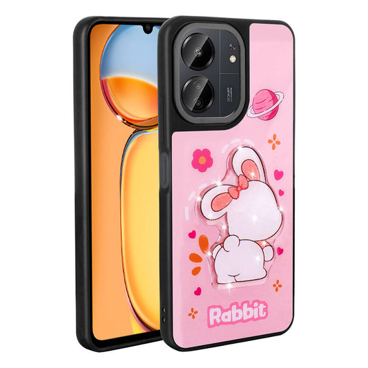 Xiaomi Poco C65 Kılıf Parlayan Kabartmalı İkonik Figürlü Zore Amas Silikon Kapak Pembe