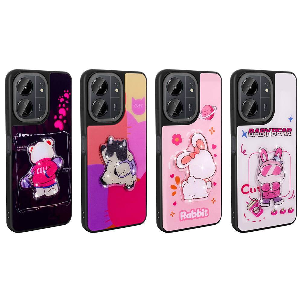 Xiaomi Poco C65 Kılıf Parlayan Kabartmalı İkonik Figürlü Zore Amas Silikon Kapak Siyah