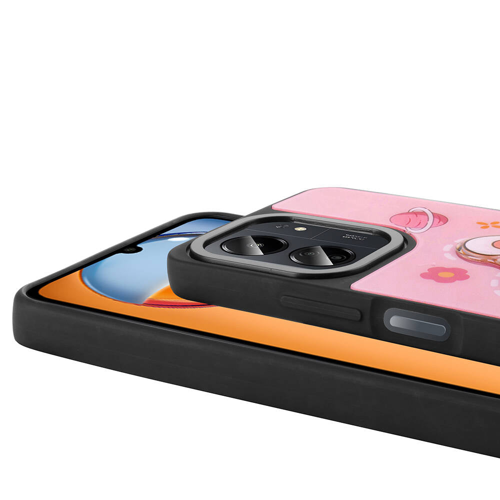 Xiaomi Poco C65 Kılıf Parlayan Kabartmalı İkonik Figürlü Zore Amas Silikon Kapak Pembe