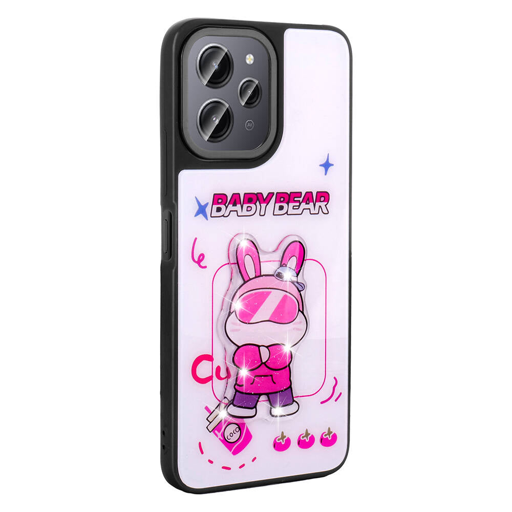 Xiaomi Redmi 12 4G Kılıf Parlayan Kabartmalı İkonik Figürlü Zore Amas Silikon Kapak Mor