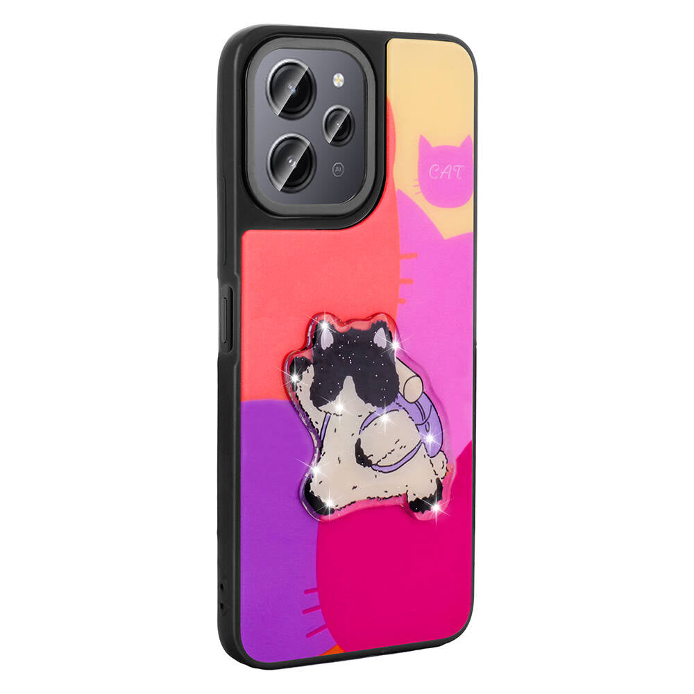 Xiaomi Redmi 12 4G Kılıf Parlayan Kabartmalı İkonik Figürlü Zore Amas Silikon Kapak Pembe