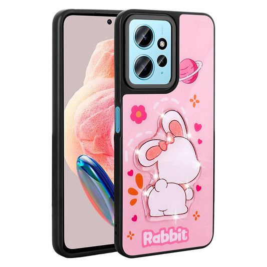 Xiaomi Redmi Note 12 4G Kılıf Parlayan Kabartmalı İkonik Figürlü Zore Amas Silikon Kapak Pembe