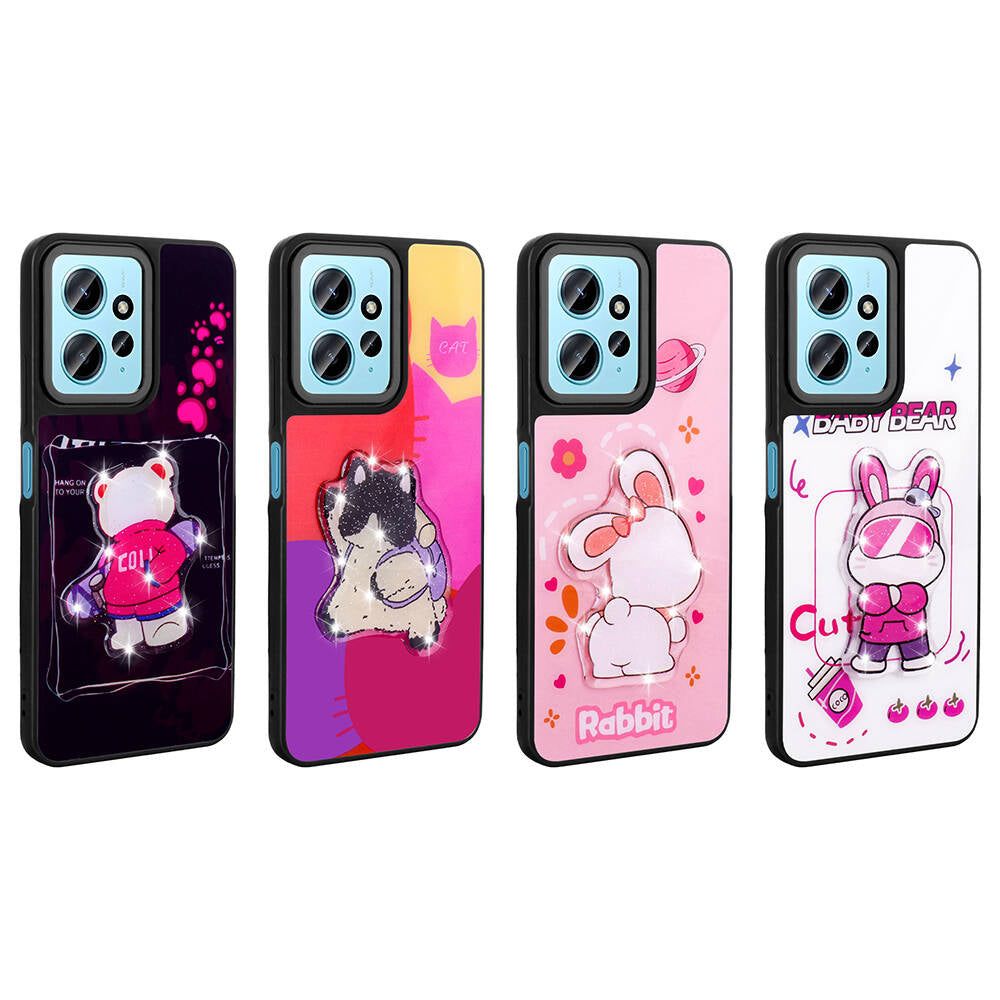 Xiaomi Redmi Note 12 4G Kılıf Parlayan Kabartmalı İkonik Figürlü Zore Amas Silikon Kapak Siyah