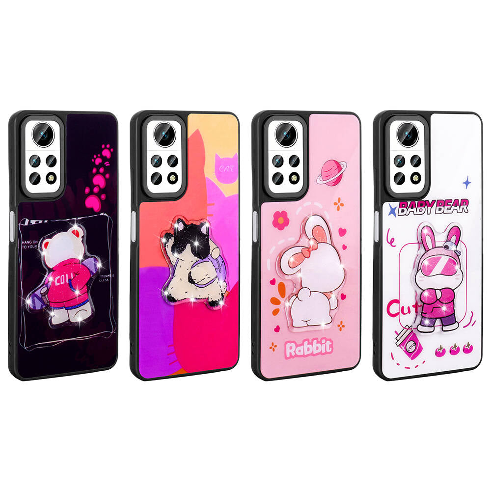 Xiaomi Redmi Note 12 Pro 4G Kılıf Parlayan Kabartmalı İkonik Figürlü Zore Amas Silikon Kapak Siyah