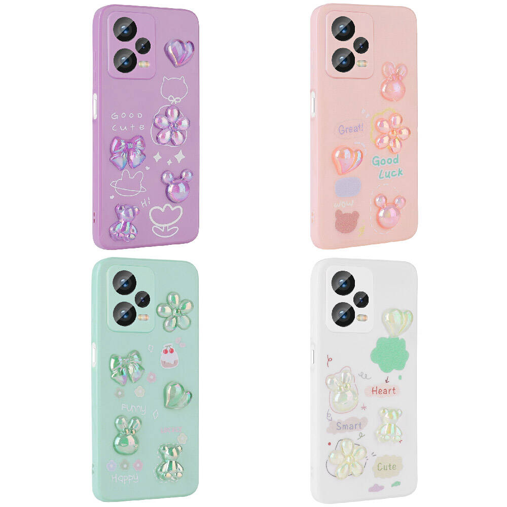 Xiaomi Redmi Note 12 Pro 5G Kılıf Kabartma Figürlü Parlak Zore Toys Silikon Kapak Açık Yeşil