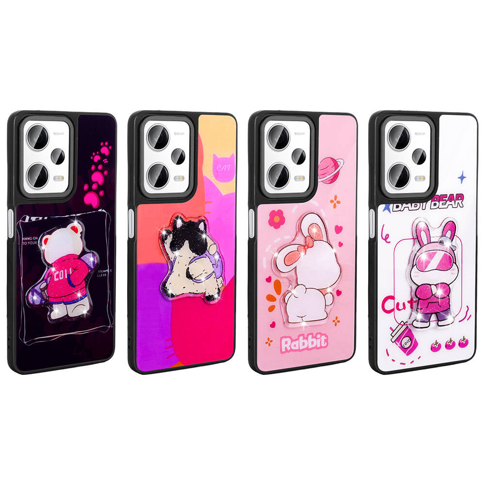 Xiaomi Redmi Note 12 Pro 5G Kılıf Parlayan Kabartmalı İkonik Figürlü Zore Amas Silikon Kapak Mor