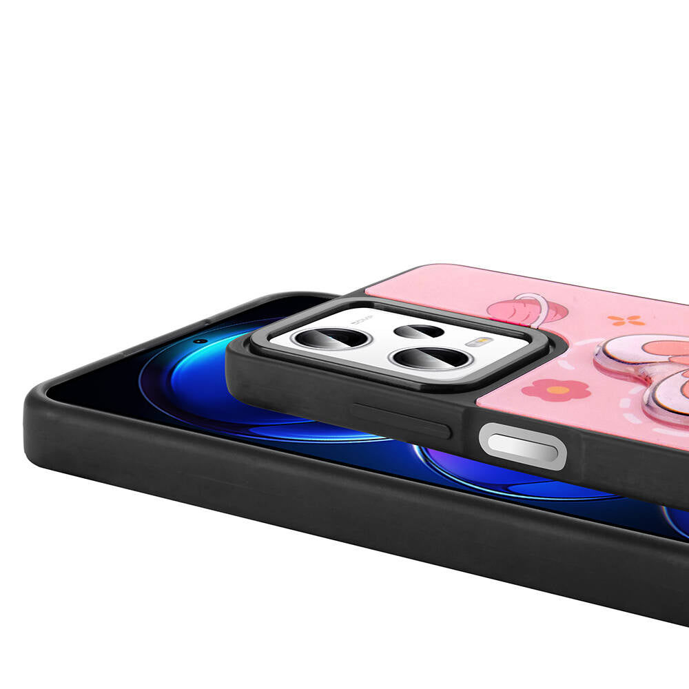 Xiaomi Redmi Note 12 Pro 5G Kılıf Parlayan Kabartmalı İkonik Figürlü Zore Amas Silikon Kapak Pembe