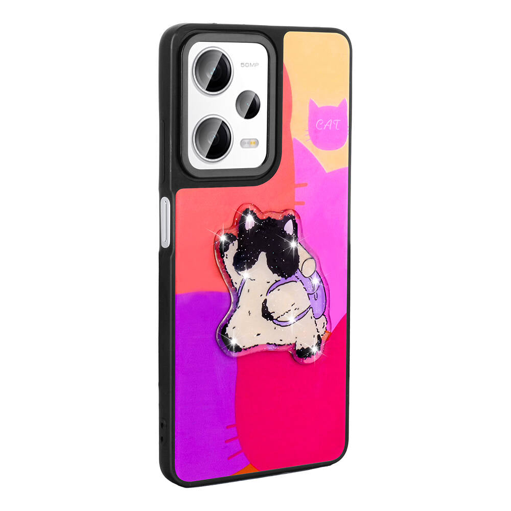 Xiaomi Redmi Note 12 Pro Plus 5G Kılıf Parlayan Kabartmalı İkonik Figürlü Zore Amas Silikon Kapak Mor