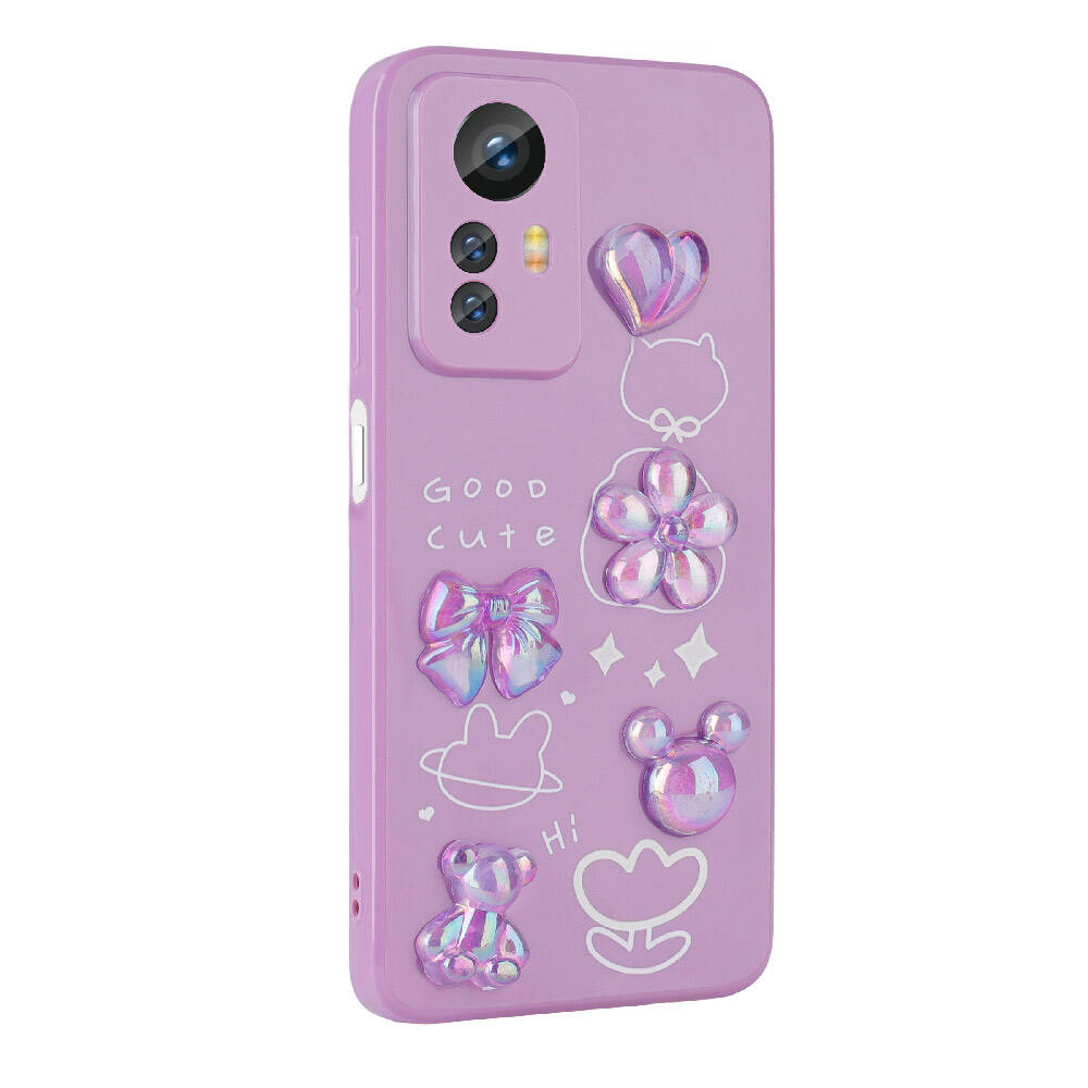 Xiaomi Redmi Note 12S Kılıf Kabartma Figürlü Parlak Zore Toys Silikon Kapak Pembe