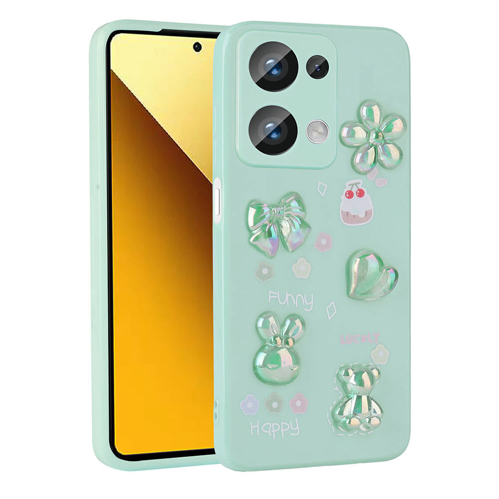 Xiaomi Redmi Note 13 Pro 4G Kılıf Kabartma Figürlü Parlak Zore Toys Silikon Kapak Mor