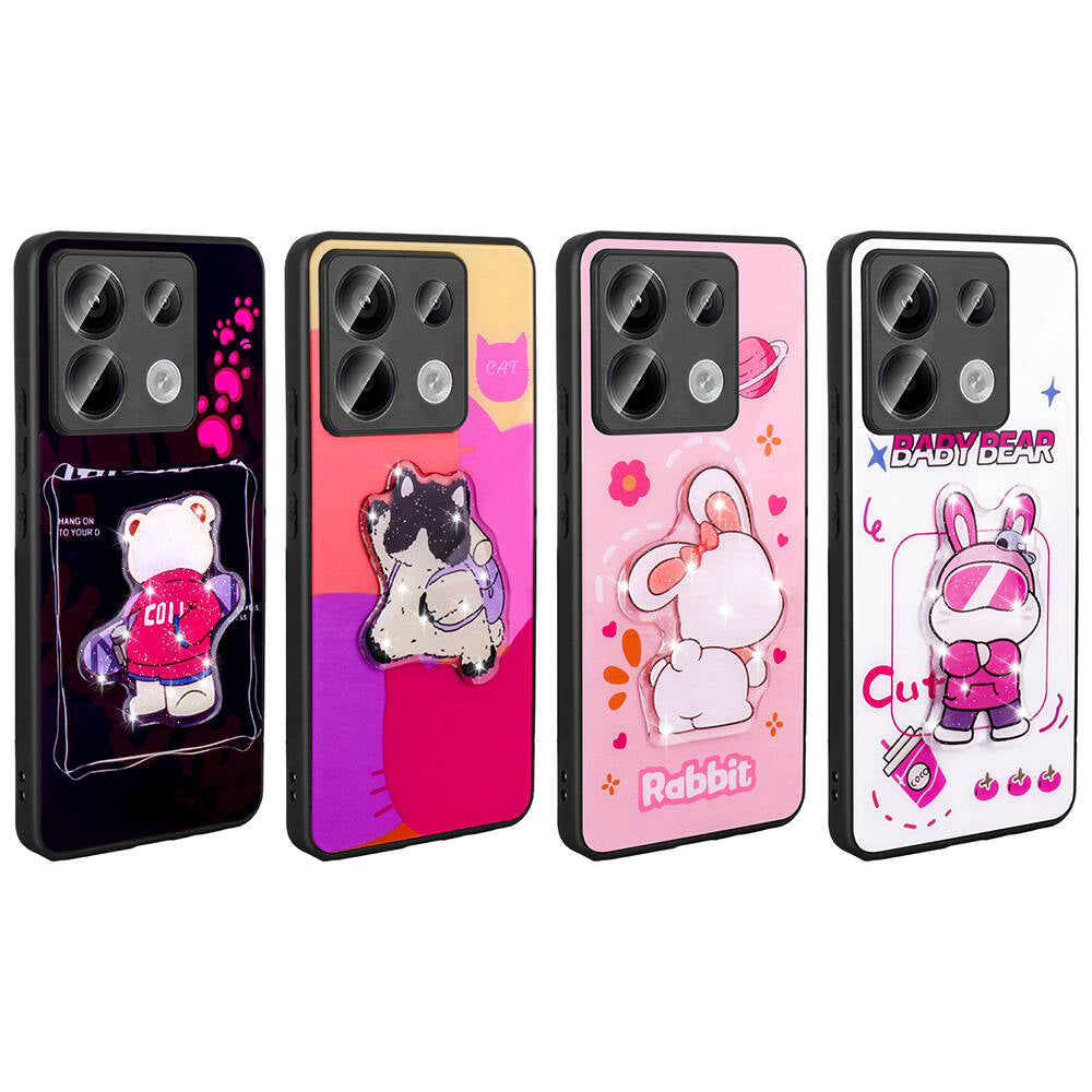 Xiaomi Redmi Note 13 Pro 5G Kılıf Parlayan Kabartmalı İkonik Figürlü Zore Amas Silikon Kapak Pembe