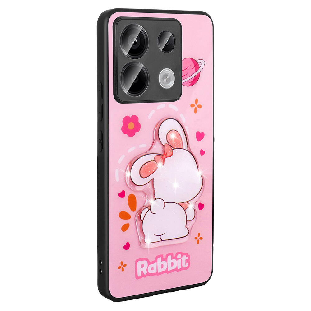 Xiaomi Redmi Note 13 Pro 5G Kılıf Parlayan Kabartmalı İkonik Figürlü Zore Amas Silikon Kapak Pembe