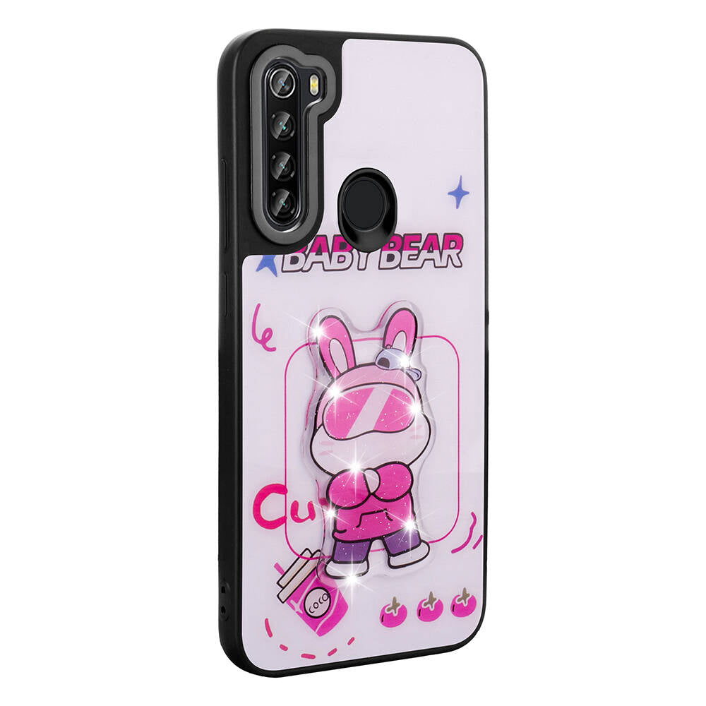 Xiaomi Redmi Note 8 Kılıf Parlayan Kabartmalı İkonik Figürlü Zore Amas Silikon Kapak Mor