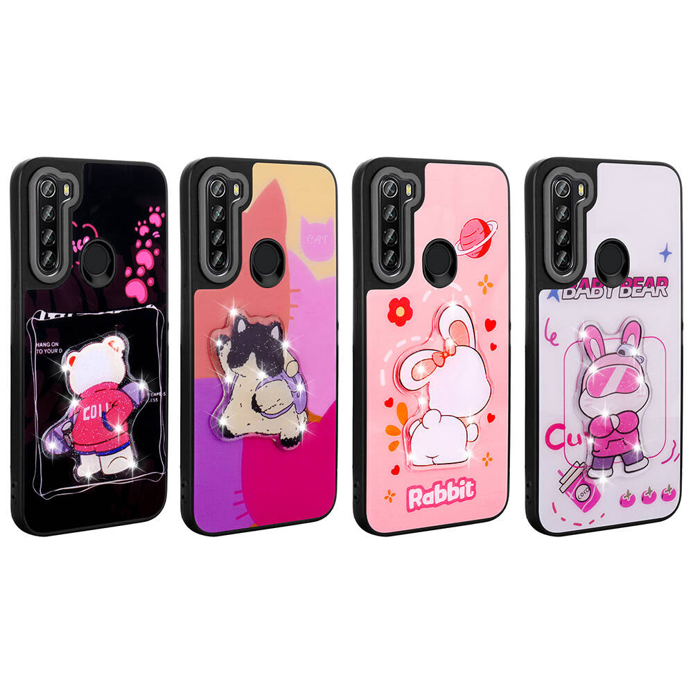 Xiaomi Redmi Note 8 Kılıf Parlayan Kabartmalı İkonik Figürlü Zore Amas Silikon Kapak Beyaz