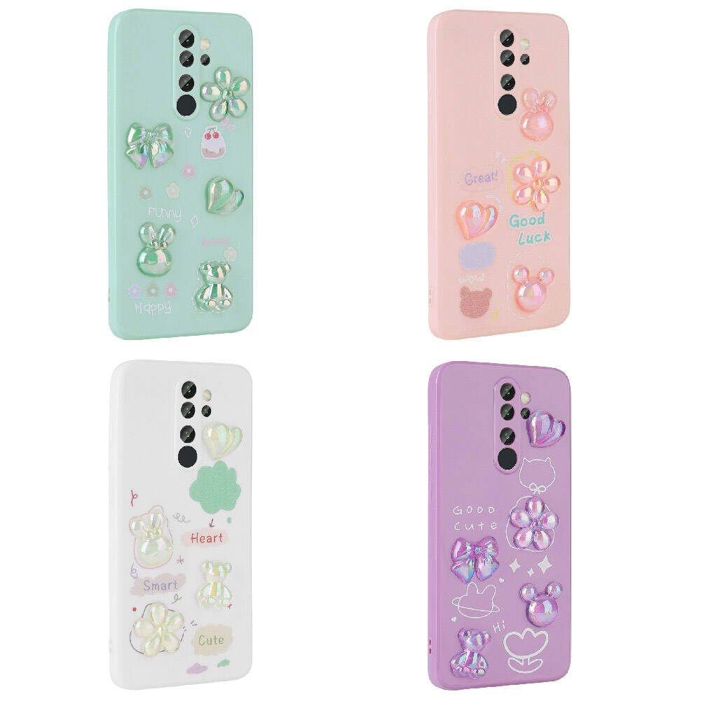 Xiaomi Redmi Note 8 Pro Kılıf Kabartma Figürlü Parlak Zore Toys Silikon Kapak Pembe